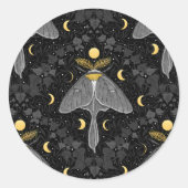 Luna mot, maan fasen en klimop damast patroon ronde sticker (Voorkant)