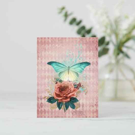 Luna Moth Bouquet Collage Briefkaart (Staand voorkant)