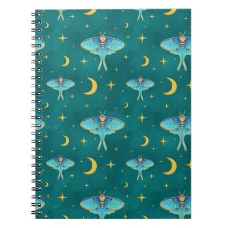 Luna Moth Celestial Moons & Stars Blauwgroen Notitieboek