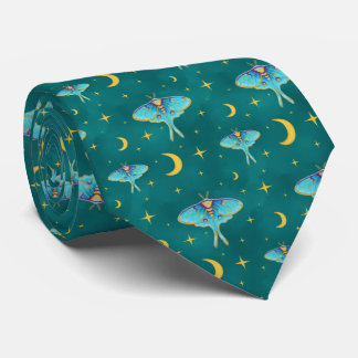 Luna Moth Celestial Moons & Stars Blauwgroen Stropdas