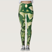 Luna Moth en bloemen - Groen en Crème Leggings (Voorkant)