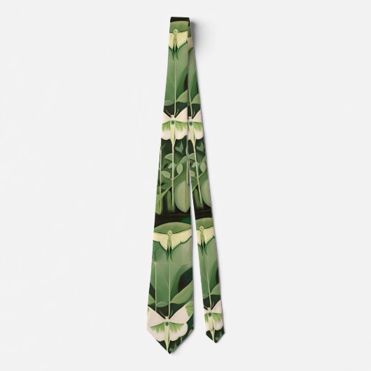 Luna Moth en bloemen - Groen en Crème Stropdas (Voorkant)