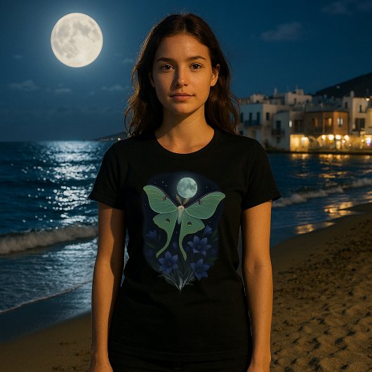 Luna Moth & Flowers In Moonlight T-shirt
