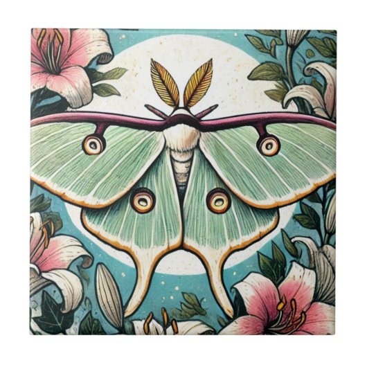 Luna Moth illustratie lelie motten Tegeltje (Voorkant)
