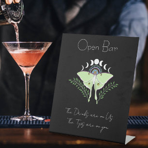Luna Moth Maan Fasen Open Bar Reclamebord Met Voetstuk