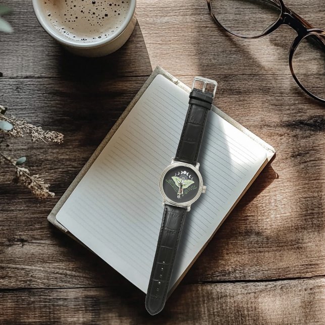 Luna Moth Maan Phases Zwart Horloge (Creator heeft geüpload)