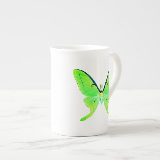 Luna Moth Pastel Lime Green Bone China Mok (Voorkant rechts)
