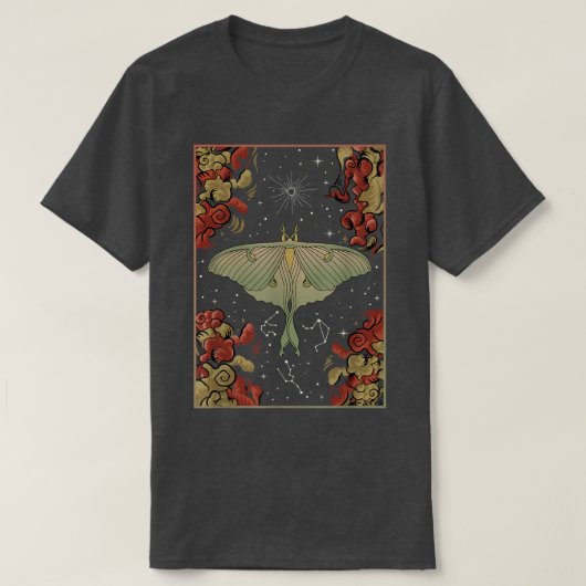 Luna Moth Print Dark Academia Aesthetic Witchy Cel T-shirt (Design voorkant)