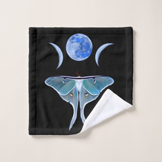 Luna Moth Triple Lune sur Black Custom Initial (Gant de toilette)