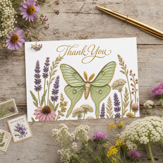 Luna Moth Wilde Bloem Verjaardag Script Bedankt