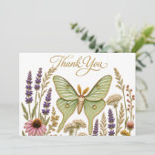 Luna Moth Wilde Bloem Verjaardag Script Bedankt (Staand voorkant)