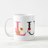 LUNA naam kunst met bloemen geborduurd Koffiemok (Links)