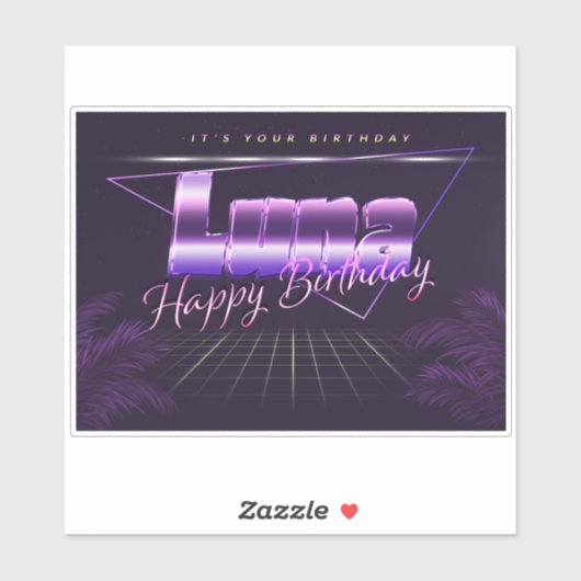 Luna Nom Prénom lila retro Sticker (Feuille)