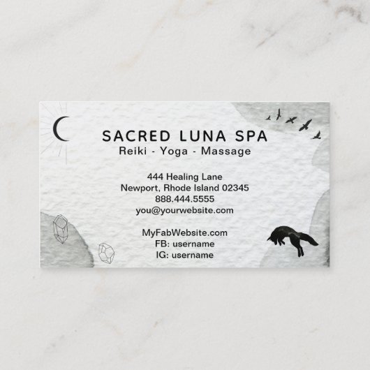 *~* Lunar Cosmic Moon Fox Leaping Pine Trees Visitekaartje (Achterkant)