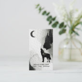 *~* Lunar Cosmic Moon Howling Wolf Pine Trees Visitekaartje (Staand voorkant)