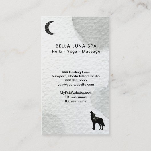 *~* Lunar Cosmic Moon Howling Wolf Pine Trees Visitekaartje (Achterkant)