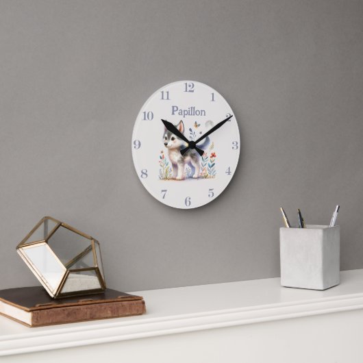 Lunar Cub - Customizable Name Baby Wolf Wall Clock Ronde Klok (Kantoor)