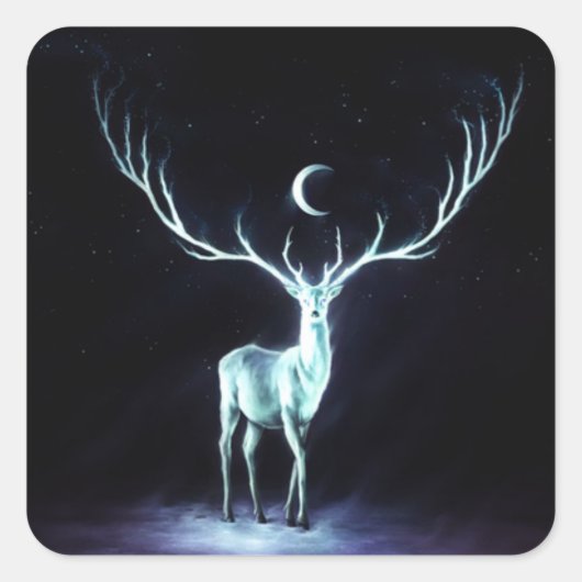 Lunar Deer Protector Digital Art Vierkante Sticker (Voorkant)