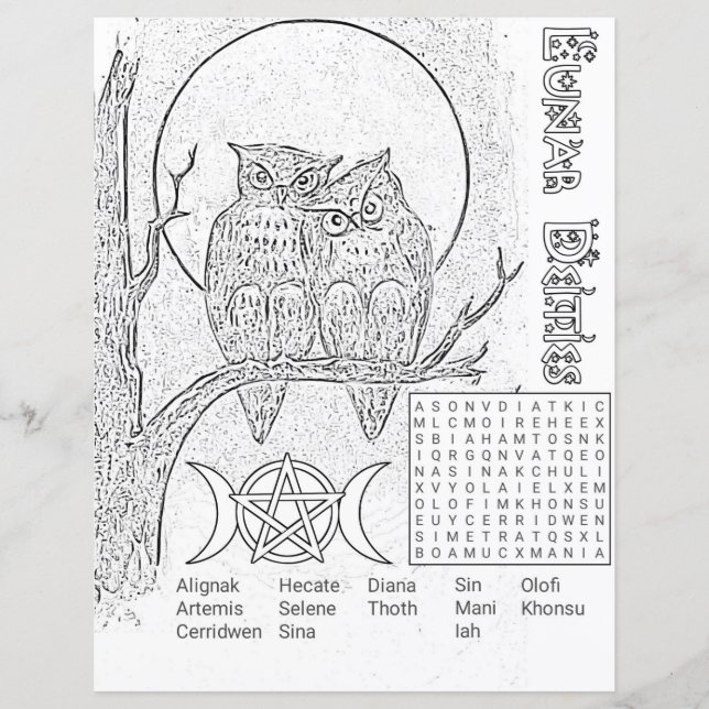 Lunar Deities Word Search Colour Page Paper (Voorkant)