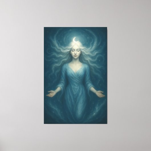 Lunar Goddess of Tranquil Light – Celestial Moon Canvas Afdruk (Voorkant)
