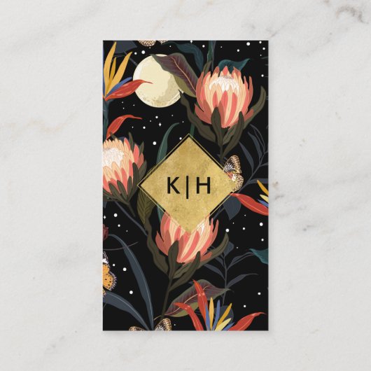 Lunar Lune Floral Céleste Carte de visite moderne (Dos)
