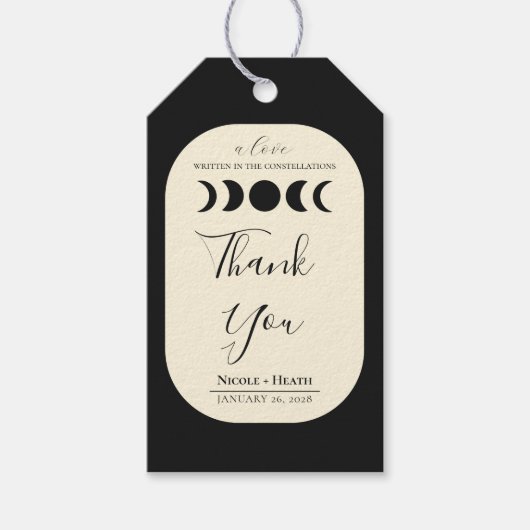 Lunar Luxe Black & Cream Moon Phase Wedding Cadeaulabel (Voorkant)