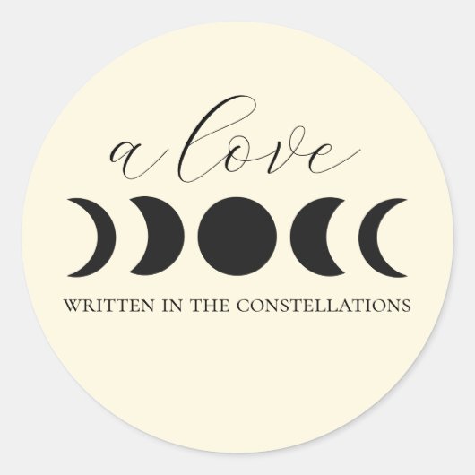 Lunar Luxe Black & Cream Moon Phase Wedding Ronde Sticker (Voorkant)