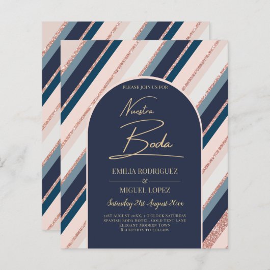 Lunar Navy Blue Blush Pink Rose Gold Weddenschap (Voorkant / Achterkant)