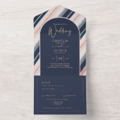 Lunar Navy Blue Blush Pink Rose Gold Weddenschap All In One Uitnodiging (Binnen)