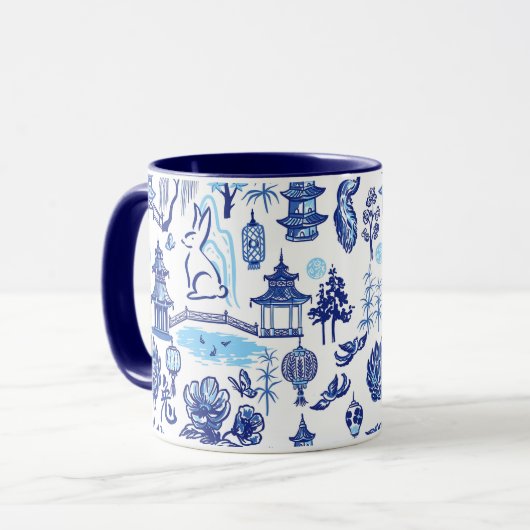 Lunar New Year Rabbit Chinoiserie Blue Mok (Voorkant links)