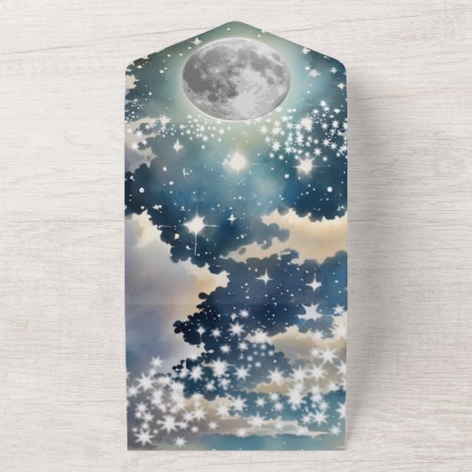 Lunar Night Sky Wedding All In One Uitnodiging (Buitenkant)