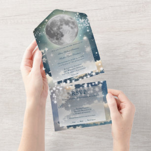 Lunar Night Sky Wedding All In One Uitnodiging