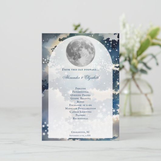Lunar Night Sky Wedding Programma (Staand voorkant)
