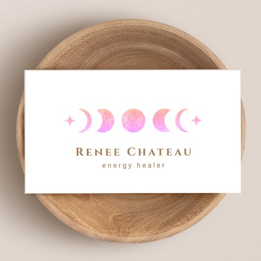 Lunar Pink Ombre Moon Phases Reiki Practitioner Visitekaartje