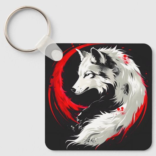 Lunar Red White Wolf Sleutelhanger (Voorkant)