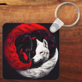 Lunar Red White Wolf Sleutelhanger (Achterkant)