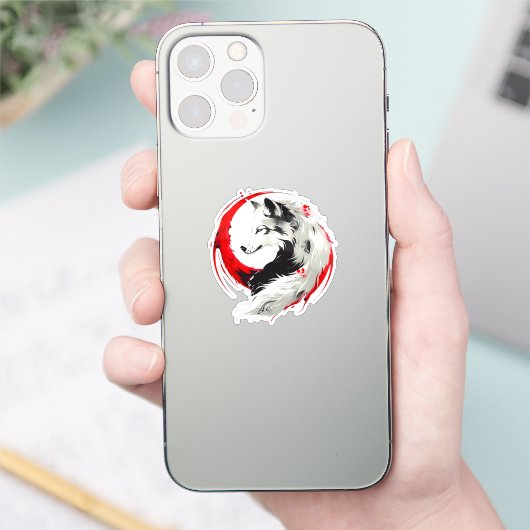 Lunar Red White Wolf Sticker (Telefoon)