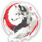 Lunar Red White Wolf Sticker (Voorkant)