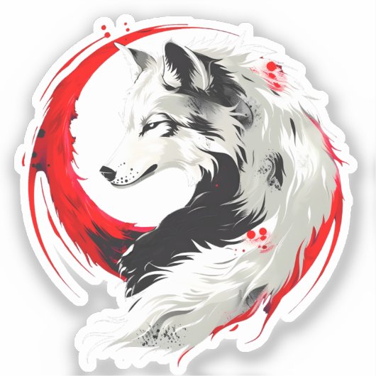 Lunar Red White Wolf Sticker (Voorkant)