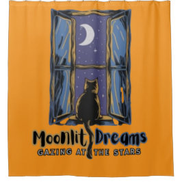 Lunar Serenity: Kattennacht met maan en sterren Douchegordijn