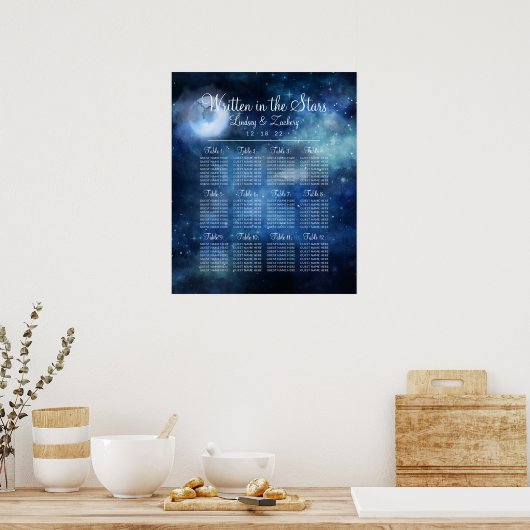 Lunar Sky Full Moon Wedding Table Seating Chart Poster (Keuken)