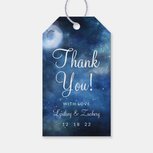 Lunar Sky Volle Maan Celestial Bruiloft Dank u Cadeaulabel (Voorkant)