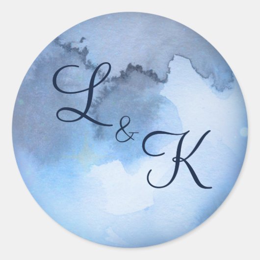 Lunar Sky Volle Maan Celestial Monogram Bruiloft Ronde Sticker (Voorkant)