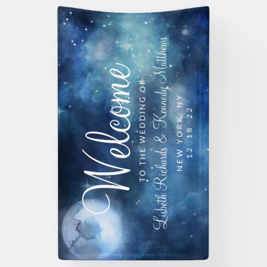 Lunar Sky Volle Maan Celestial Star Bruiloft Welko Spandoek (Verticaal)