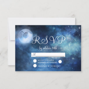 Lunar Sky Volle Maan Sterren Bruiloft RSVP Reactie Kaartje
