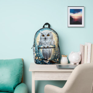 Lunar Vigil: De witte sneeuwuil Bedrukte Rugzak