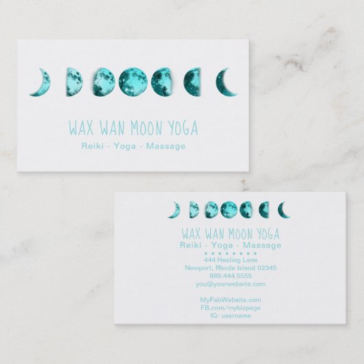 *~* Lunar Wax Wan Full TURQUOISE BLUE Moon Phases Visitekaartje (Voorkant / Achterkant)