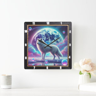 Lunar Wolf Dream Vierkante Klok