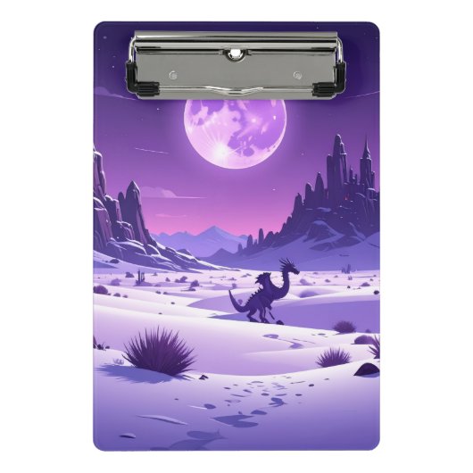 Lunar Wyrm – Purple Dragon Under the Moon Desk Mat Mini Klembord (Voorkant)