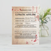Lunatic Asylum Form Halloween Party Invite Kaart (Staand voorkant)